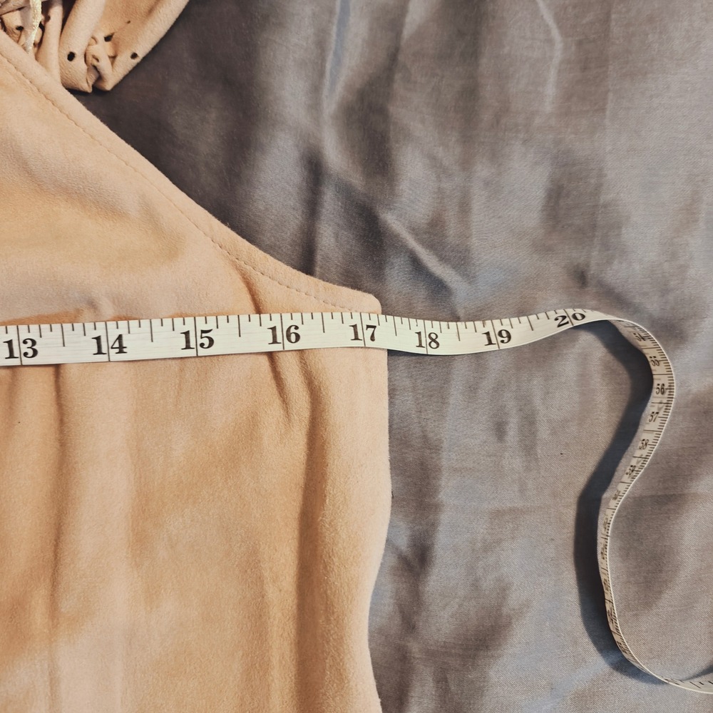 AS by DF Tan Leather Suede Off Shoulder Eyelet Ruffle Dress Tan Nude Medium READ - Picture 6 of 13